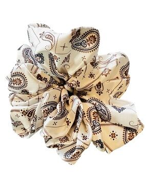 Western Print Oversized Hair Scrunchie Cream New
